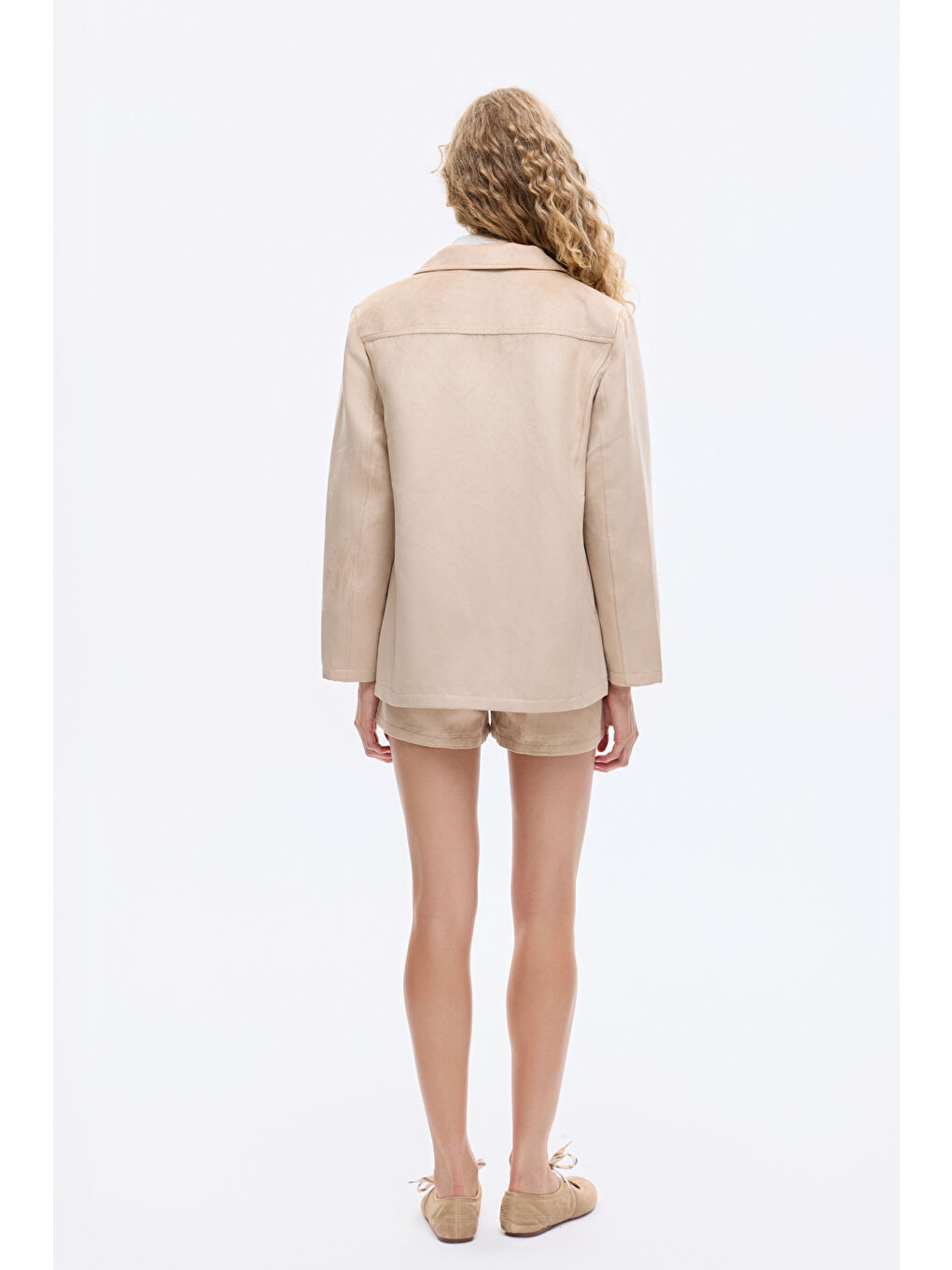Kapak Cepli Süet Görünümlü Blazer Ceket Bej-4