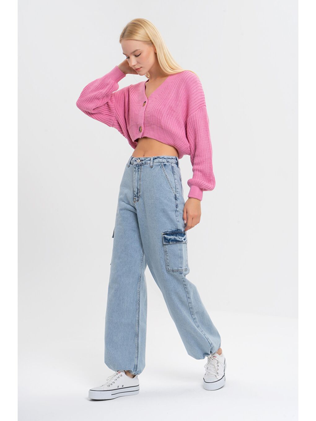 Mavi Kadın Snow Renk Kargo Cep Paça Lastikli Jogger Fit Denim