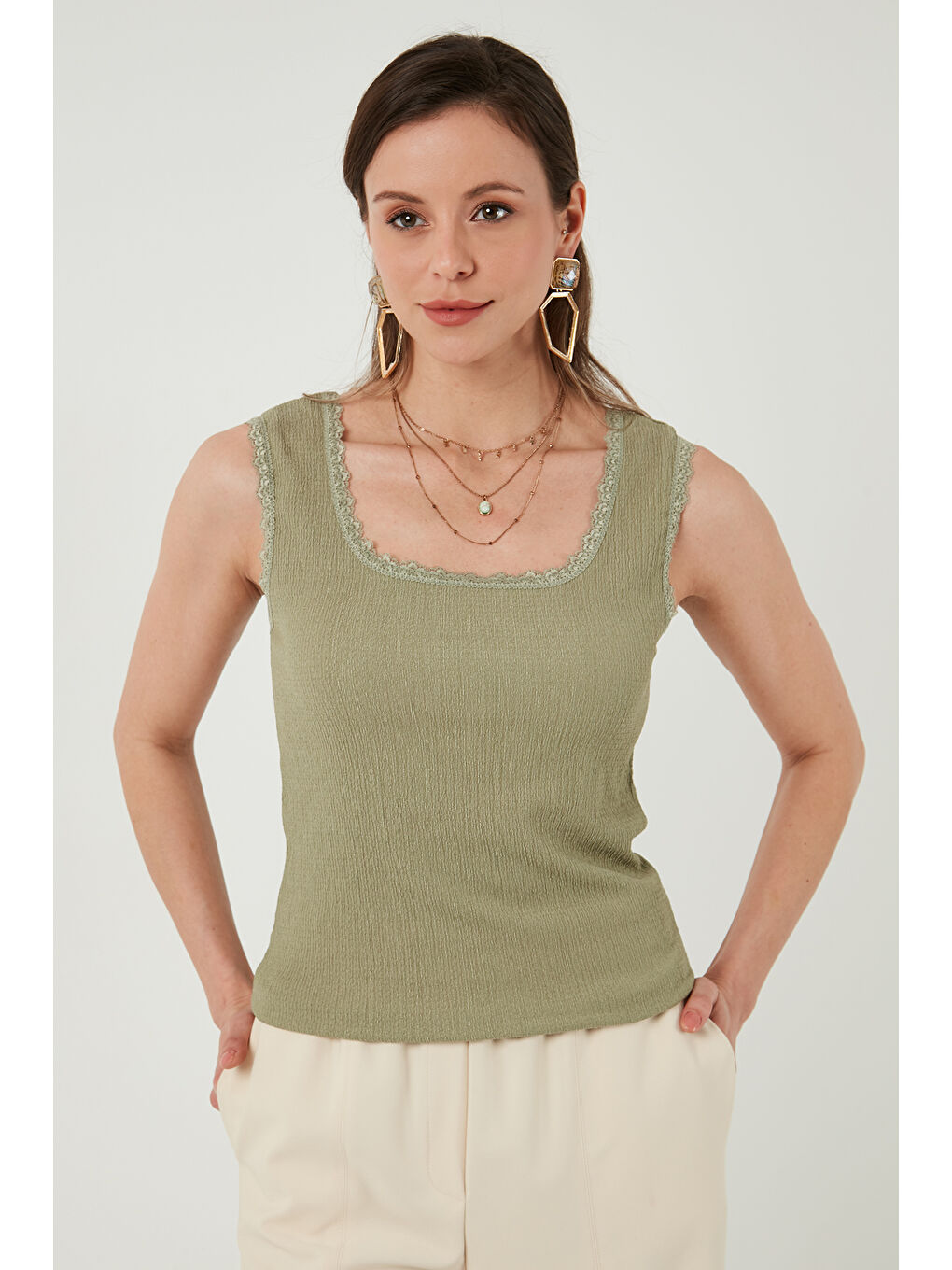 Bej Streç Pamuklu Oversize Fit 2' li Paket Gömlek-Atlet Set 67810014979S2-3