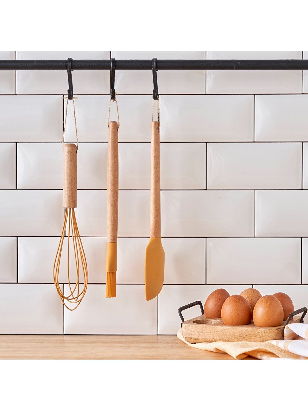 Sarı Olivia 7 Parça Servis Gereçleri Seti Hardal-4