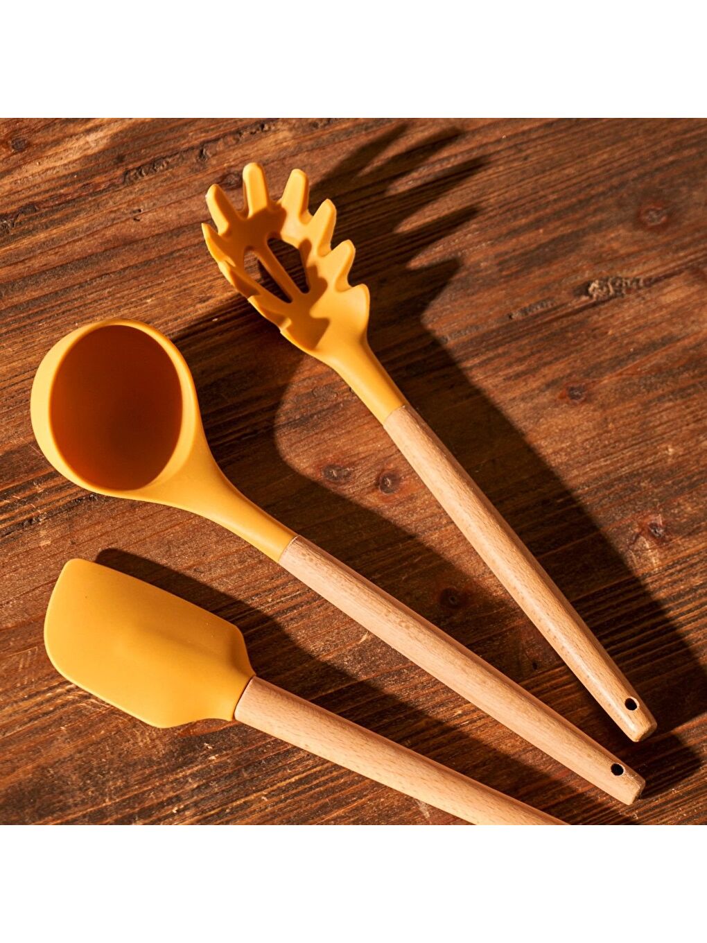 Sarı Olivia 7 Parça Servis Gereçleri Seti Hardal-5