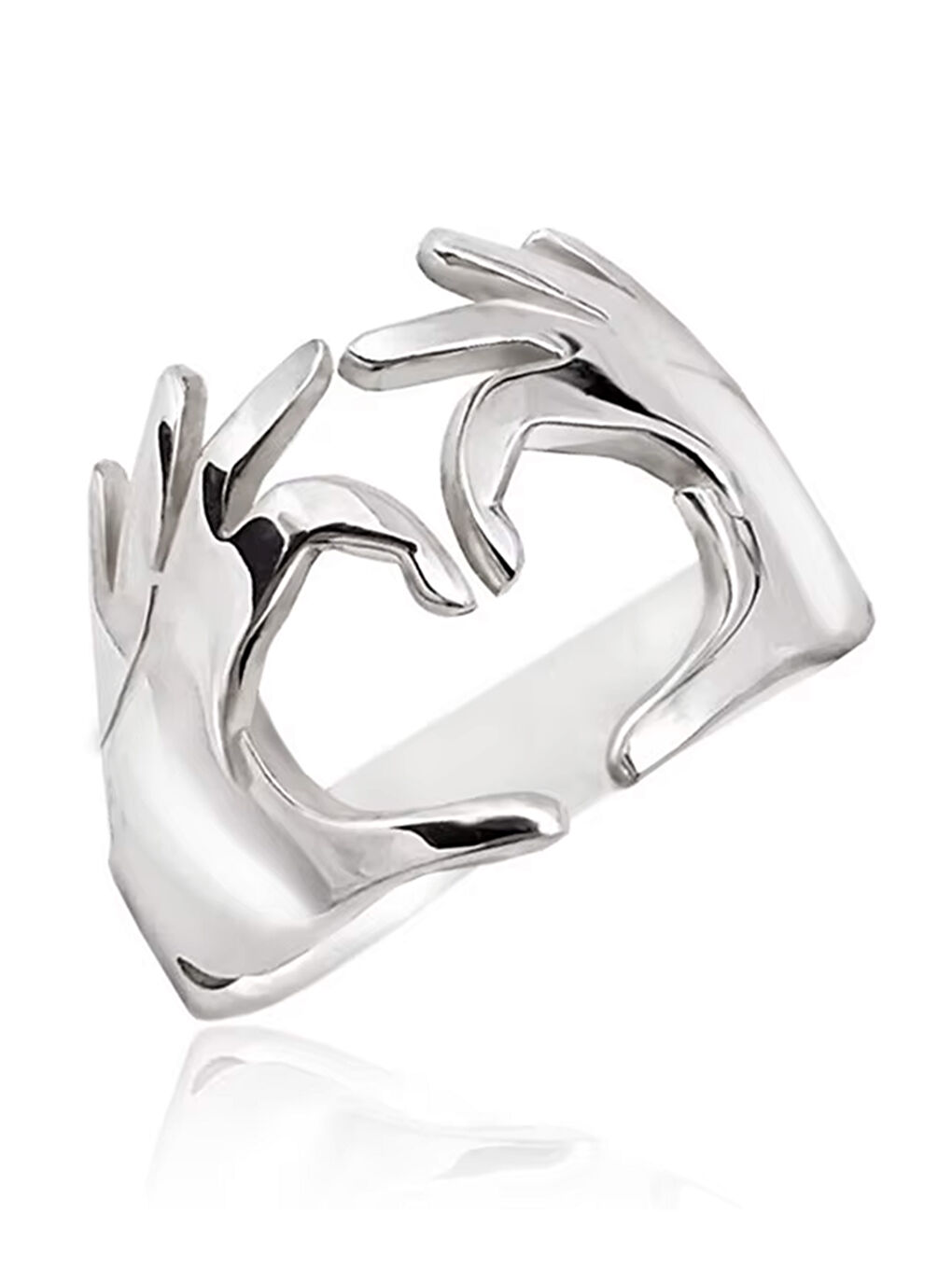 Gri Kadın Lak Kaplama Çift El Kalp - Aşk Yüzük