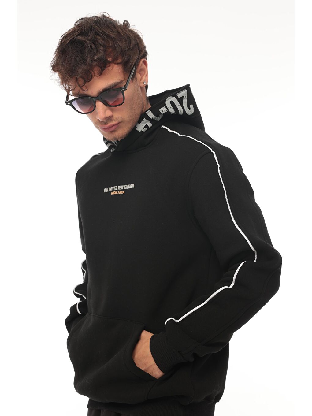 Miron Siyah Kapüşon Baskılı Üç İplik Oversize Sweatshirt  2440 - 2