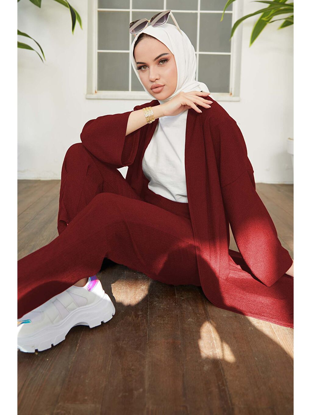 Hırka Pantolon İkili Takım Bordo - 27115-1