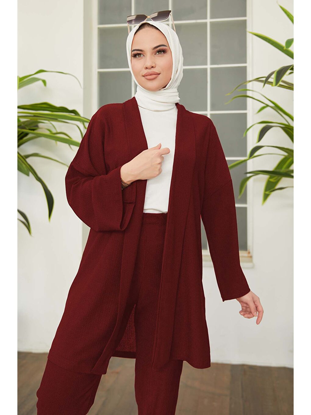 Hırka Pantolon İkili Takım Bordo - 27115-2