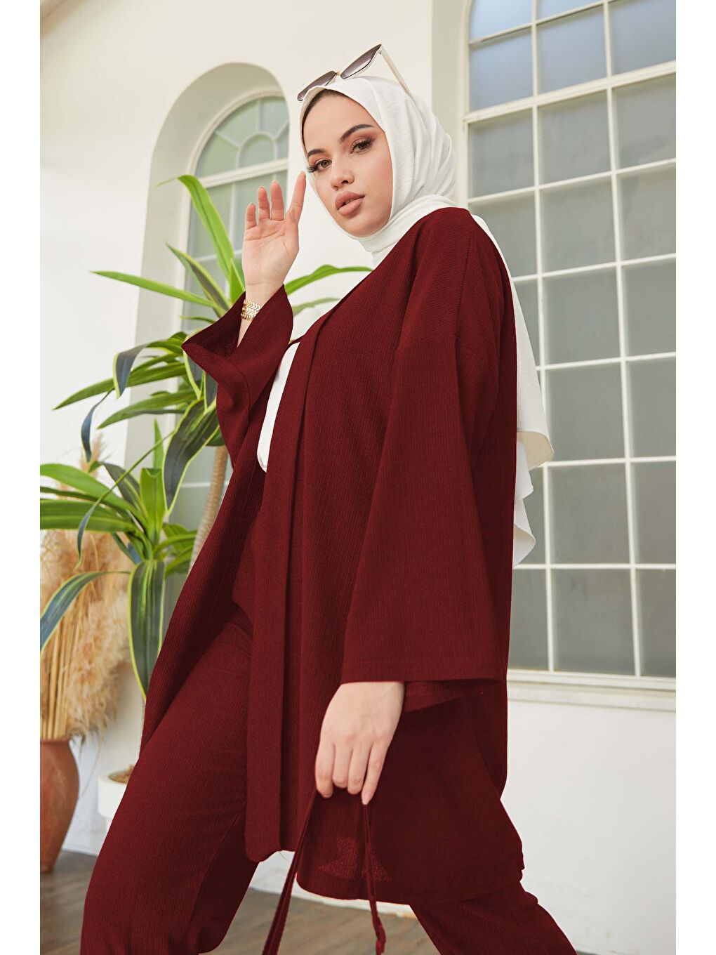 Hırka Pantolon İkili Takım Bordo - 27115-3