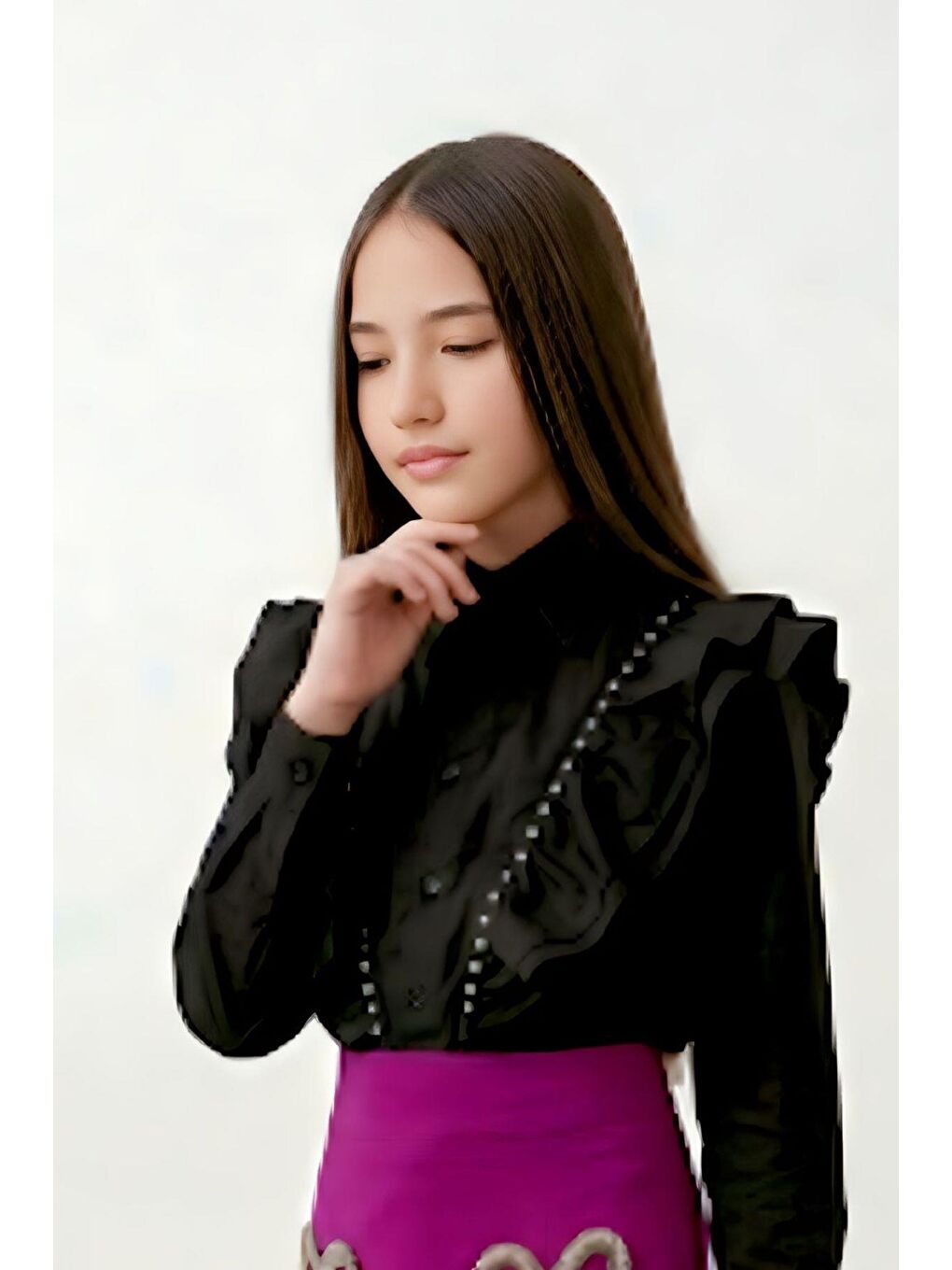 Kız Çocuk Kristal Taşlı Kalp Figürlü Mor Etekli Takım-3