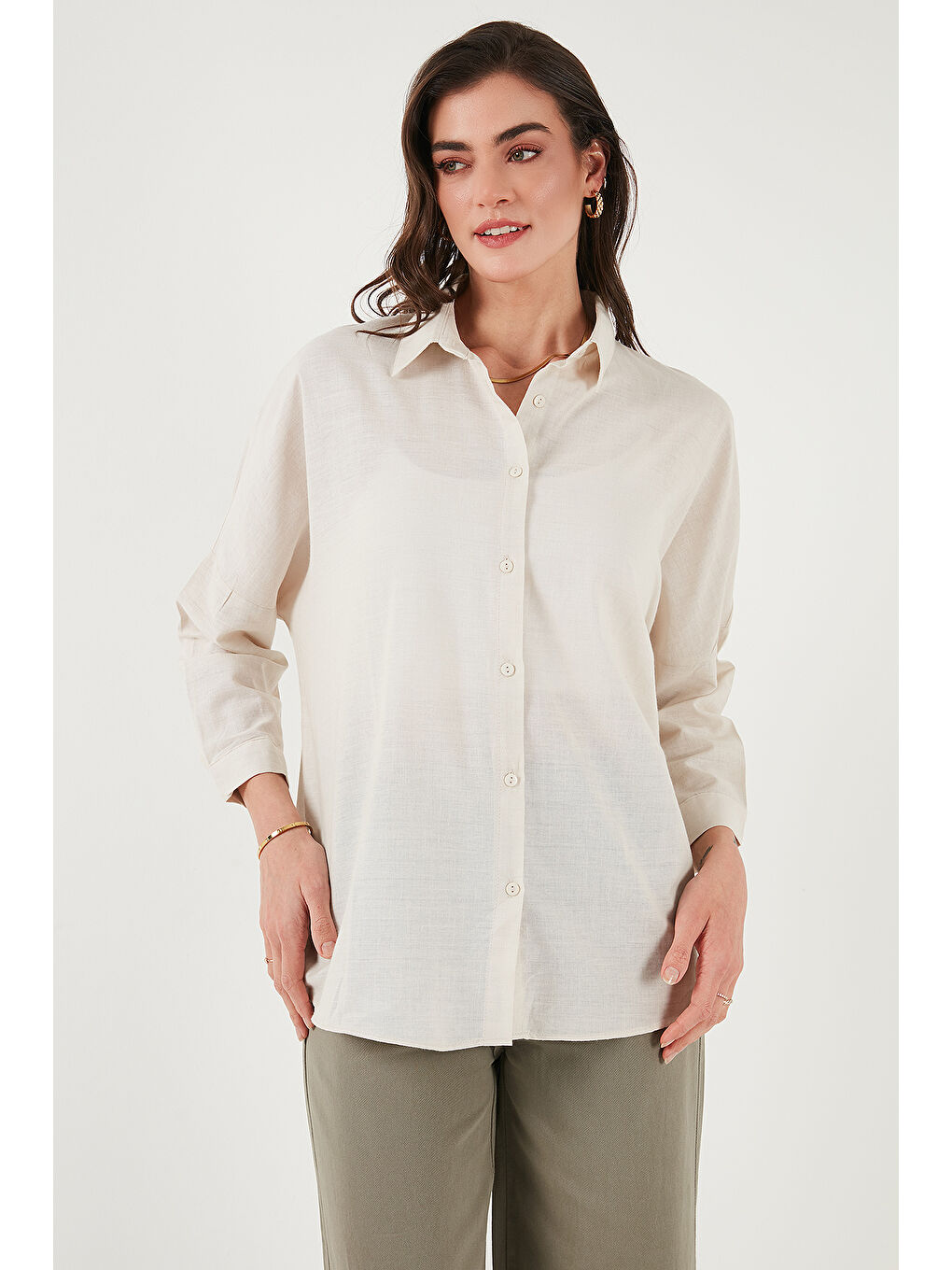 Bej Streç Pamuklu Oversize Fit 2' li Paket Gömlek-Atlet Set 67810014979S2-4