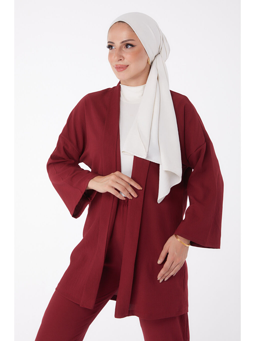 Hırka Pantolon İkili Takım Bordo - 27115-7
