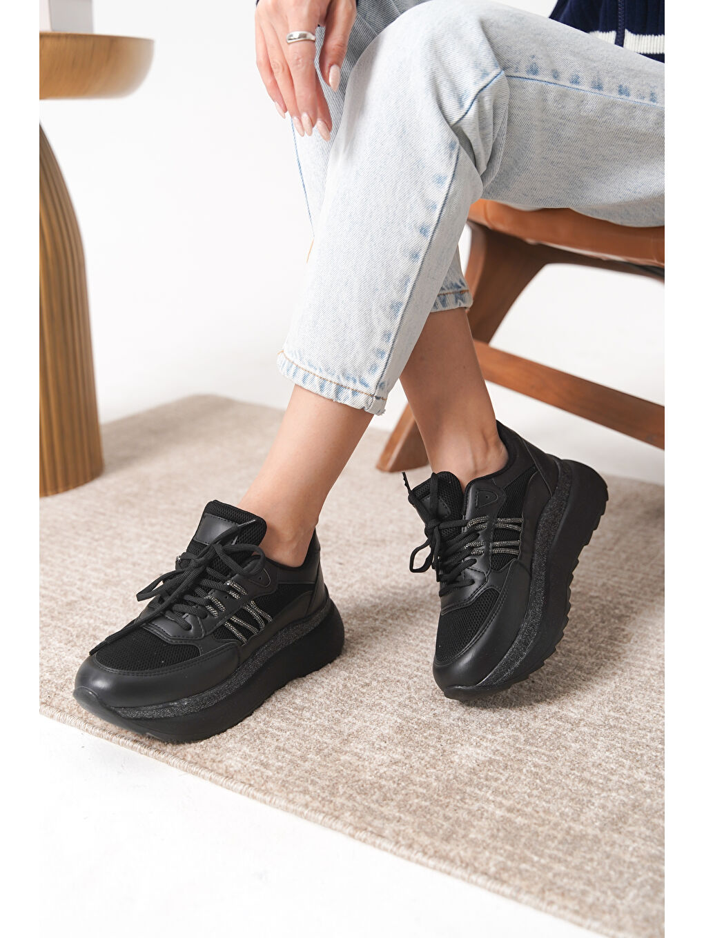 Siyah D2404 Günlük Ortopedik Kadın Sneaker Spor Ayakkabı-4