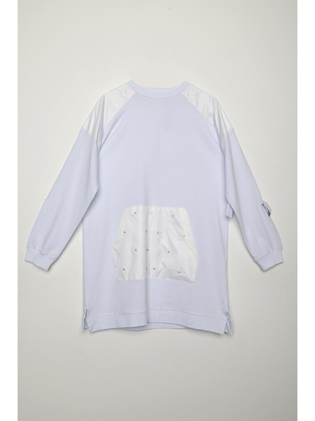 Beyaz-Pamuklu Garnili Taş Detaylı Sweat Tunik-4