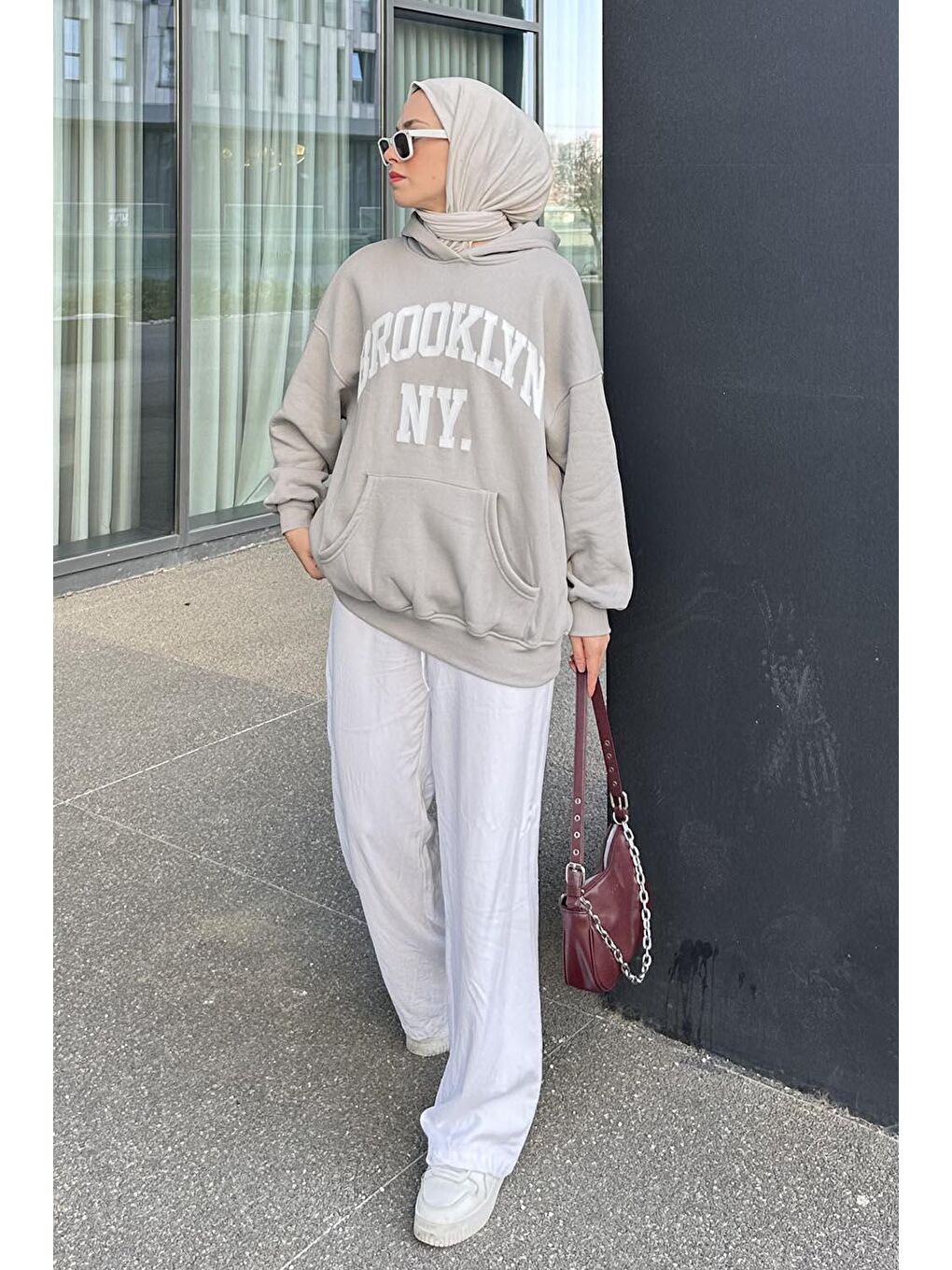 Brooklyn Baskılı Üç İplik Sweat Gri-1