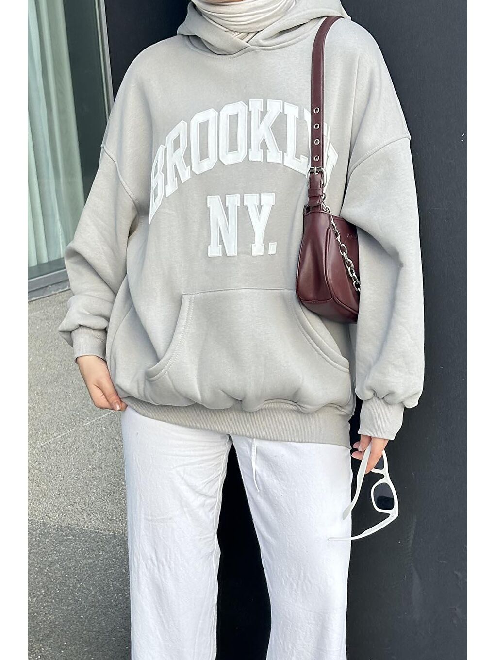 Brooklyn Baskılı Üç İplik Sweat Gri-2