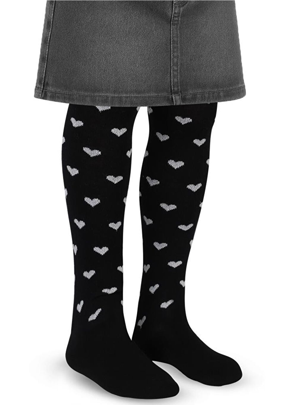 Girls Simli Kalp 3-11 Yaş Kız Külotlu Çorap - Siyah 5-6 Yaş