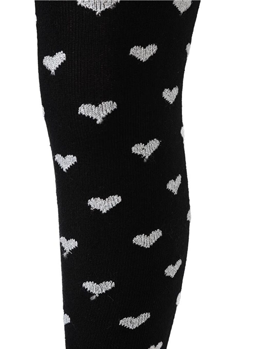 Girls Simli Kalp 3-11 Yaş Kız Külotlu Çorap - Siyah 5-6 Yaş-3
