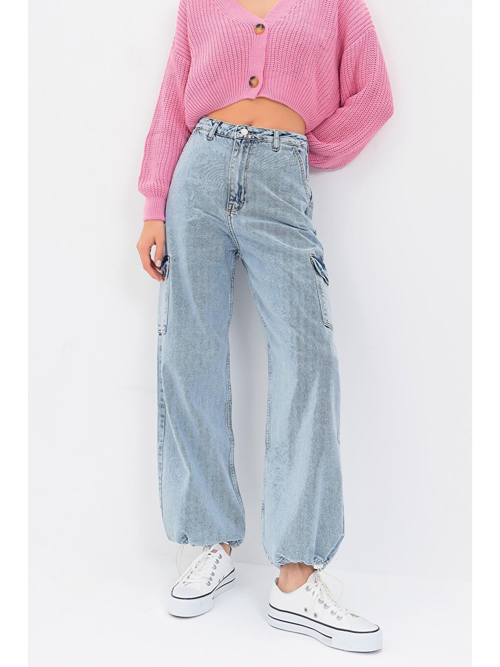 Mavi Kadın Snow Renk Kargo Cep Paça Lastikli Jogger Fit Denim-1