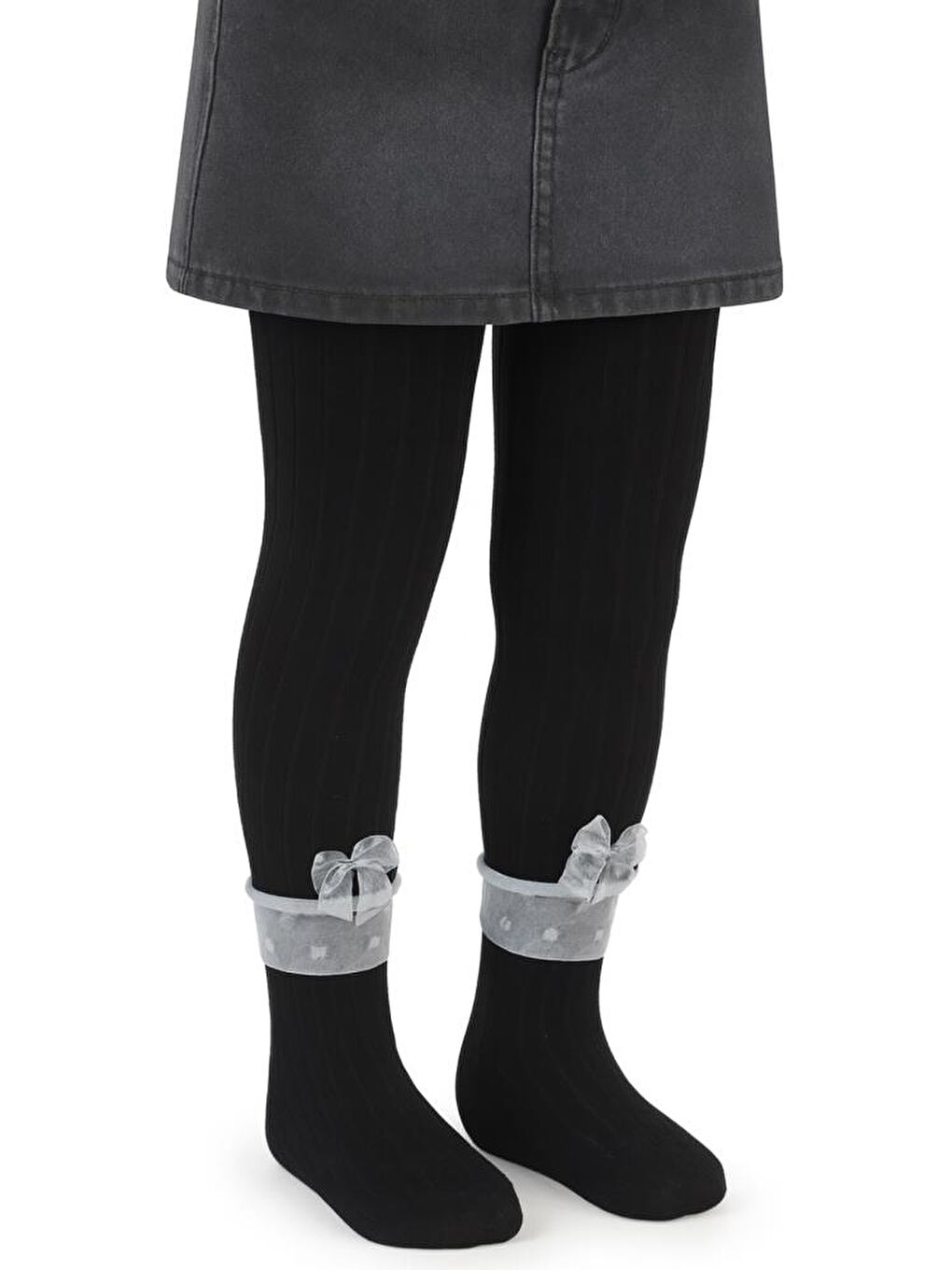 Girls Derbili Fiyonk Aksesuar 3-11 Yaş Kız Külotlu Çorap - Siyah 7-8 Yaş