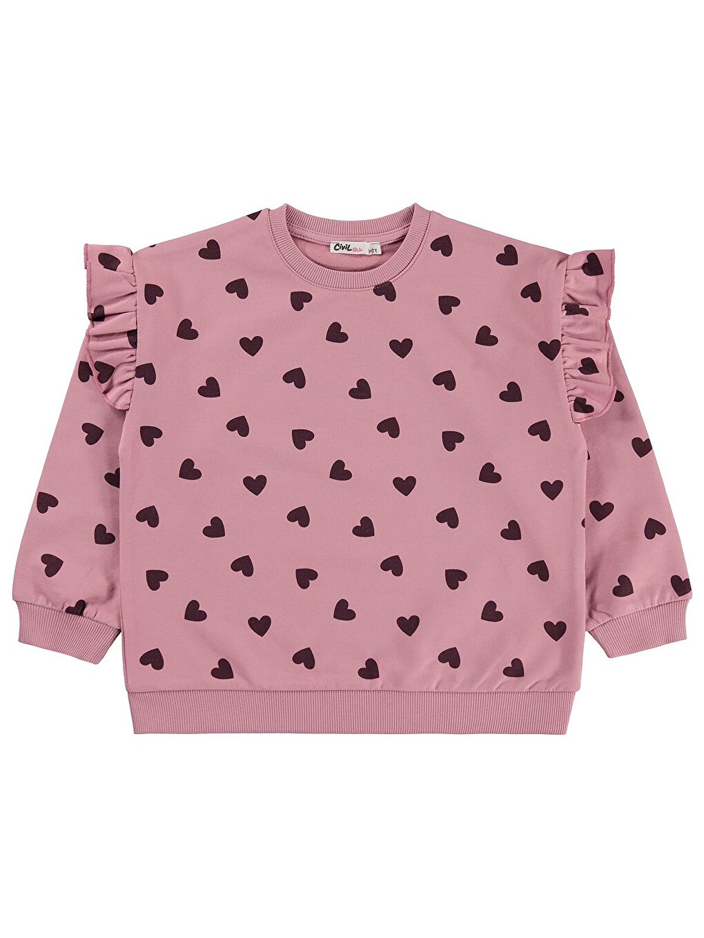 Girls Kalp Desenli 6-9 Yaş Sweatshirt - Pembe