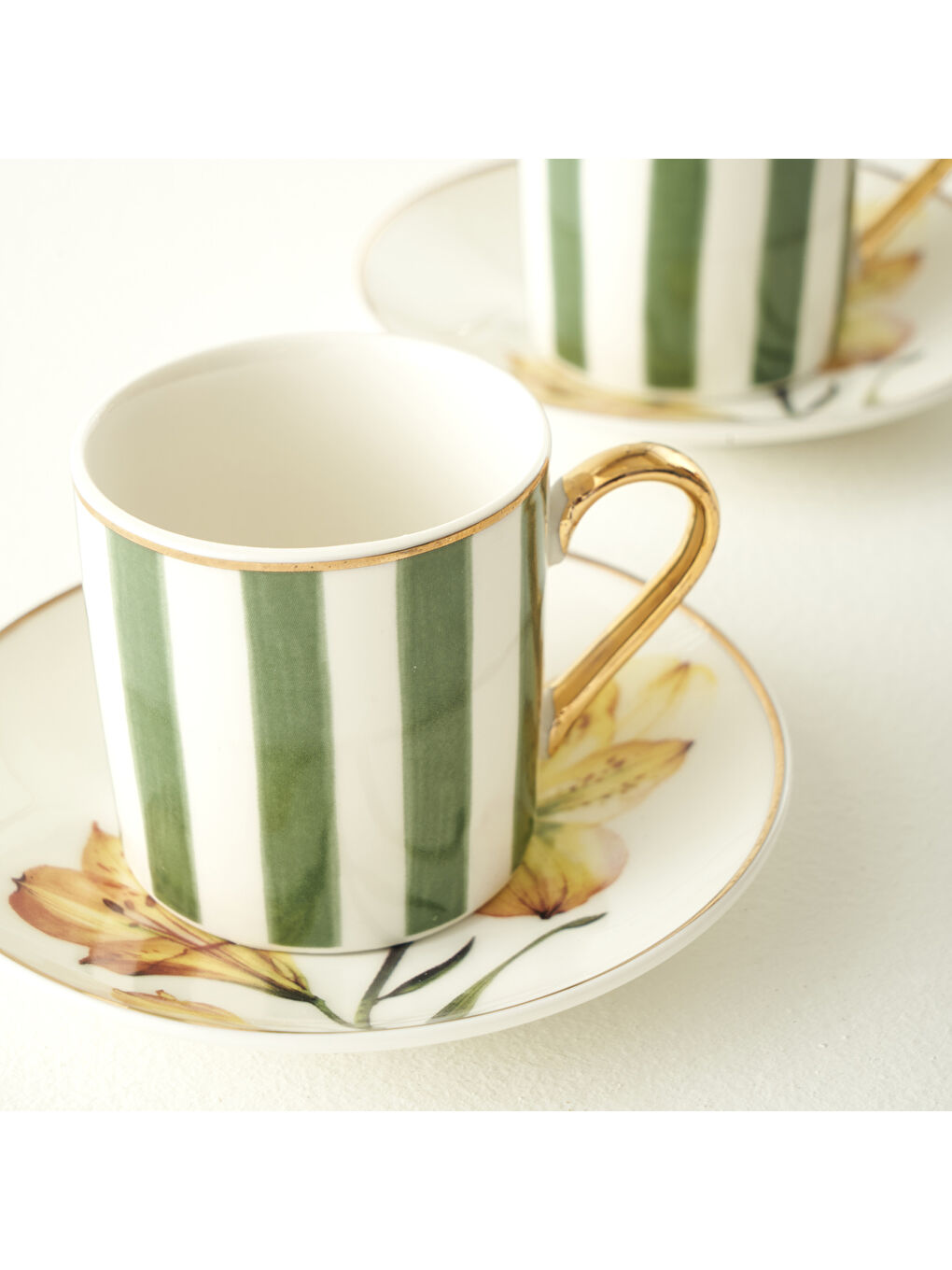 Blossom Porselen 2'li Kahve Fincanı Seti Yeşil (90 cc)-1