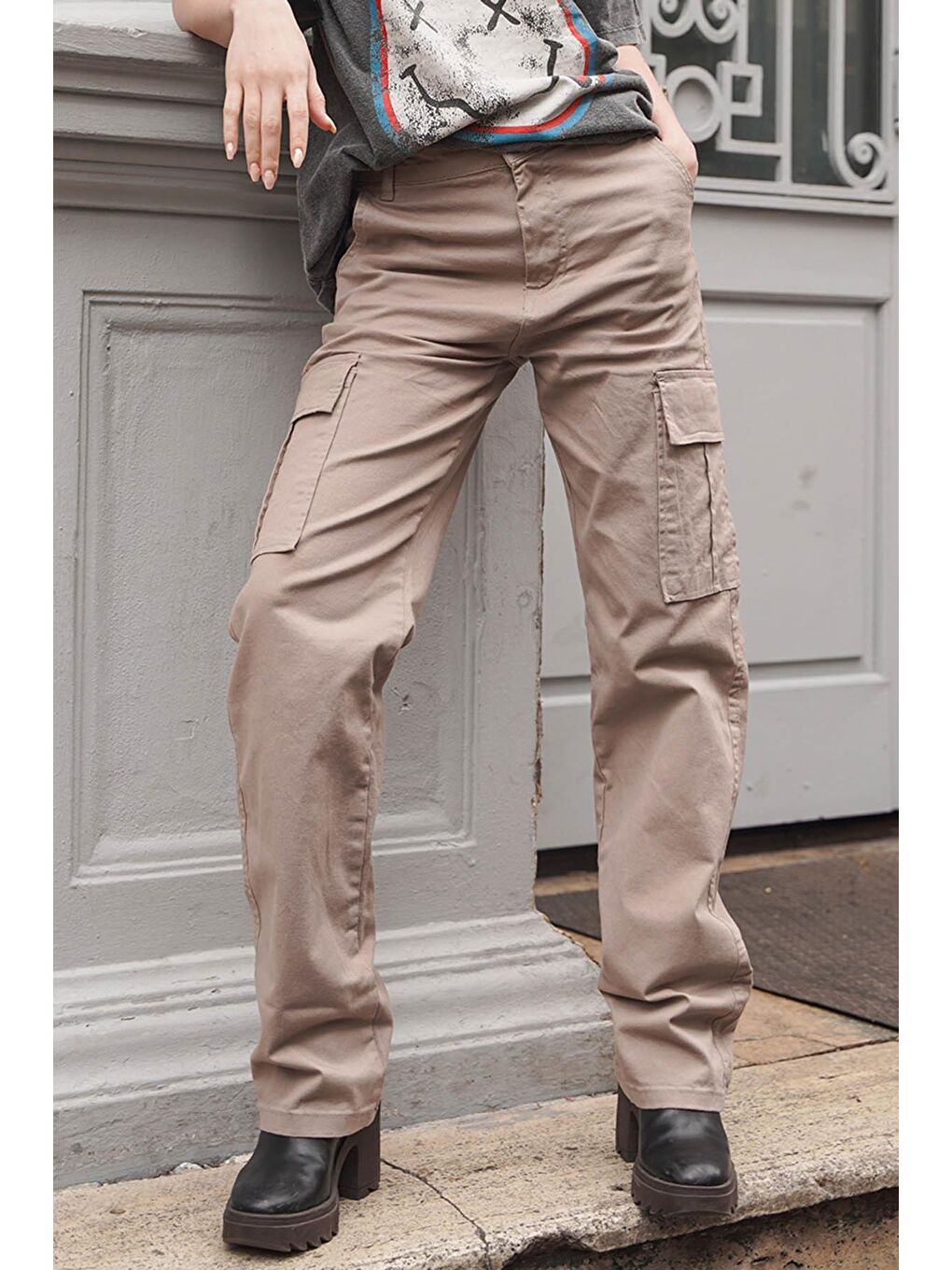 Bej Taş Rengi Cep Detaylı Kargo Pantolon Mg1602-6