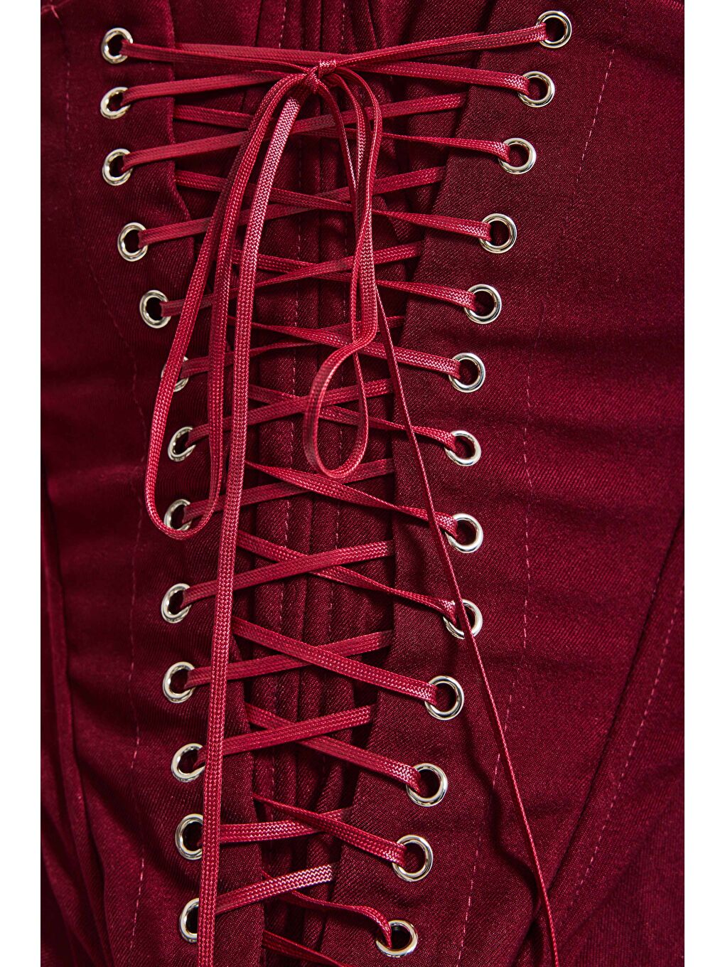 Kadın Bordo w5 Crop Kuş Gözü ve Bağcık Detaylı Straptez Özel Tasarım Büstiyer-5