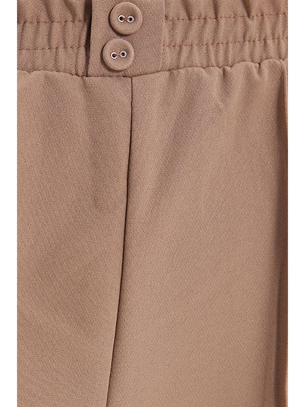 Bej Kadın Relax Fit Rahat Kesim Yüksel Bel Düz Paça Beli Lastikli Vizon Pantolon-4