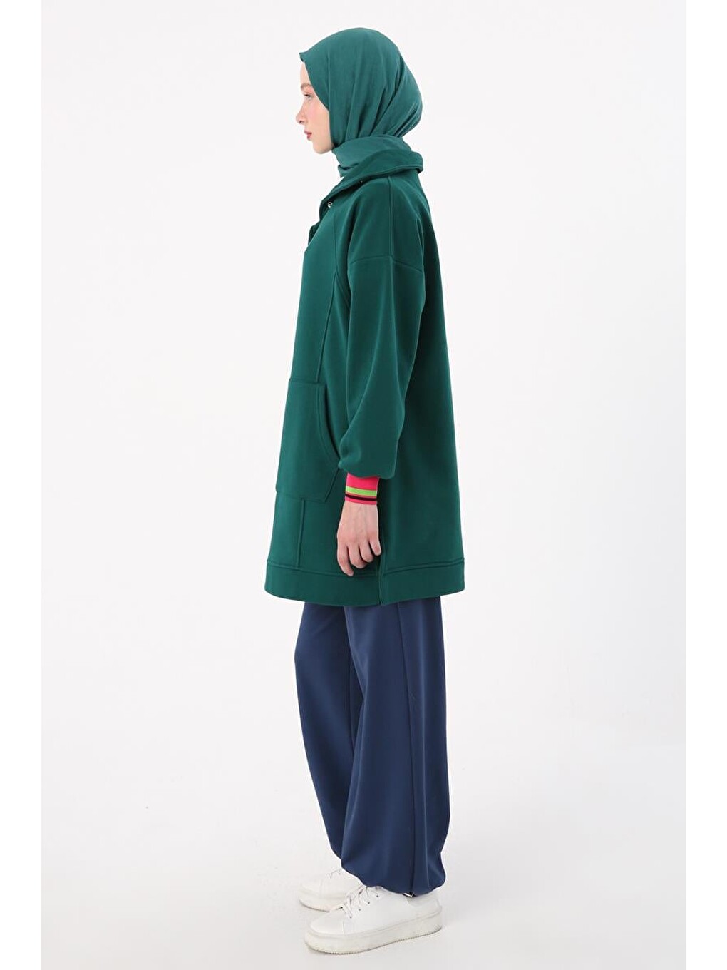 Yeşil Zümrüt-çıtçıt Yakalı Ribana Detaylı Şardonlu Sweat-2