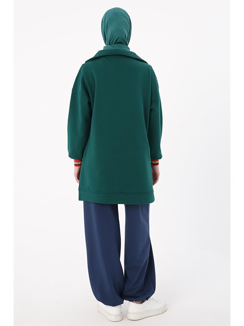 Yeşil Zümrüt-çıtçıt Yakalı Ribana Detaylı Şardonlu Sweat-3