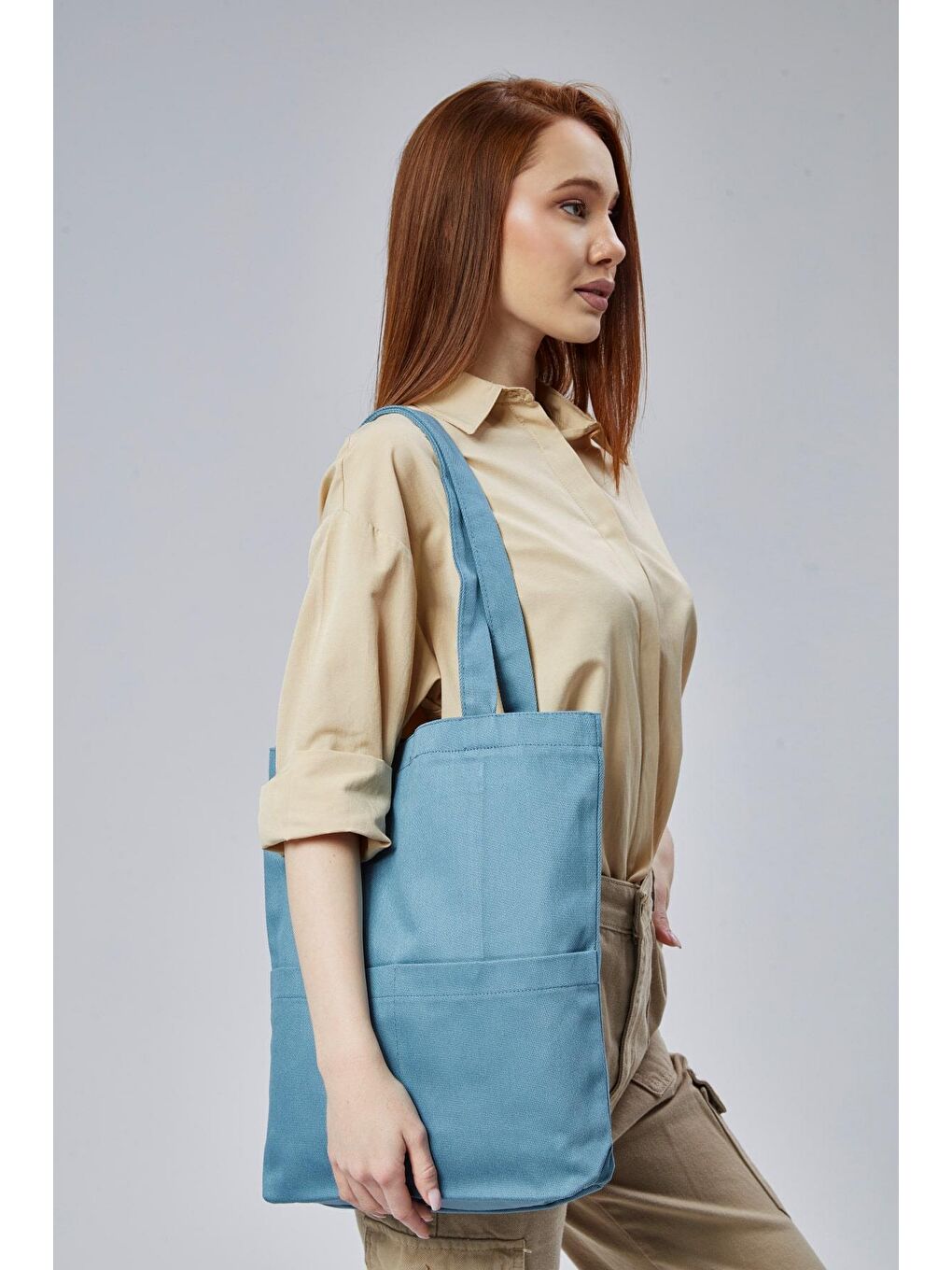 3 Cepli Petrol Mavisi Gabardin Çanta-3