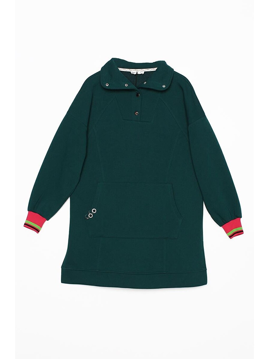 Yeşil Zümrüt-çıtçıt Yakalı Ribana Detaylı Şardonlu Sweat-6