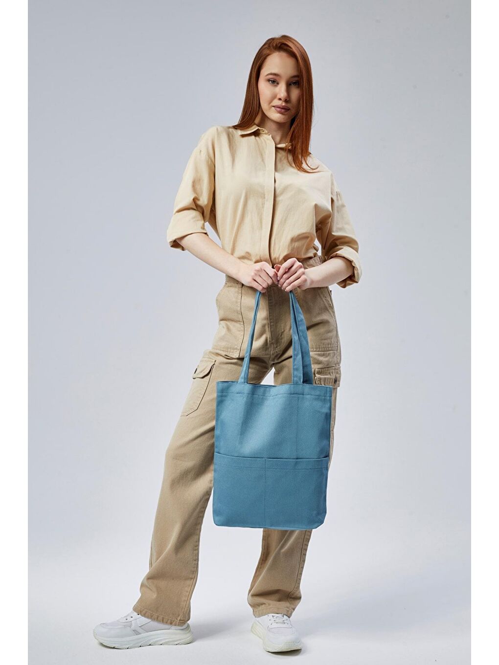 3 Cepli Petrol Mavisi Gabardin Çanta-4