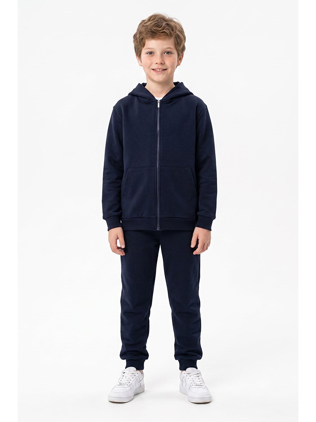 Lacivert Kapüşonlu Fermuarlı Unisex Çocuk Eşofman Takımı