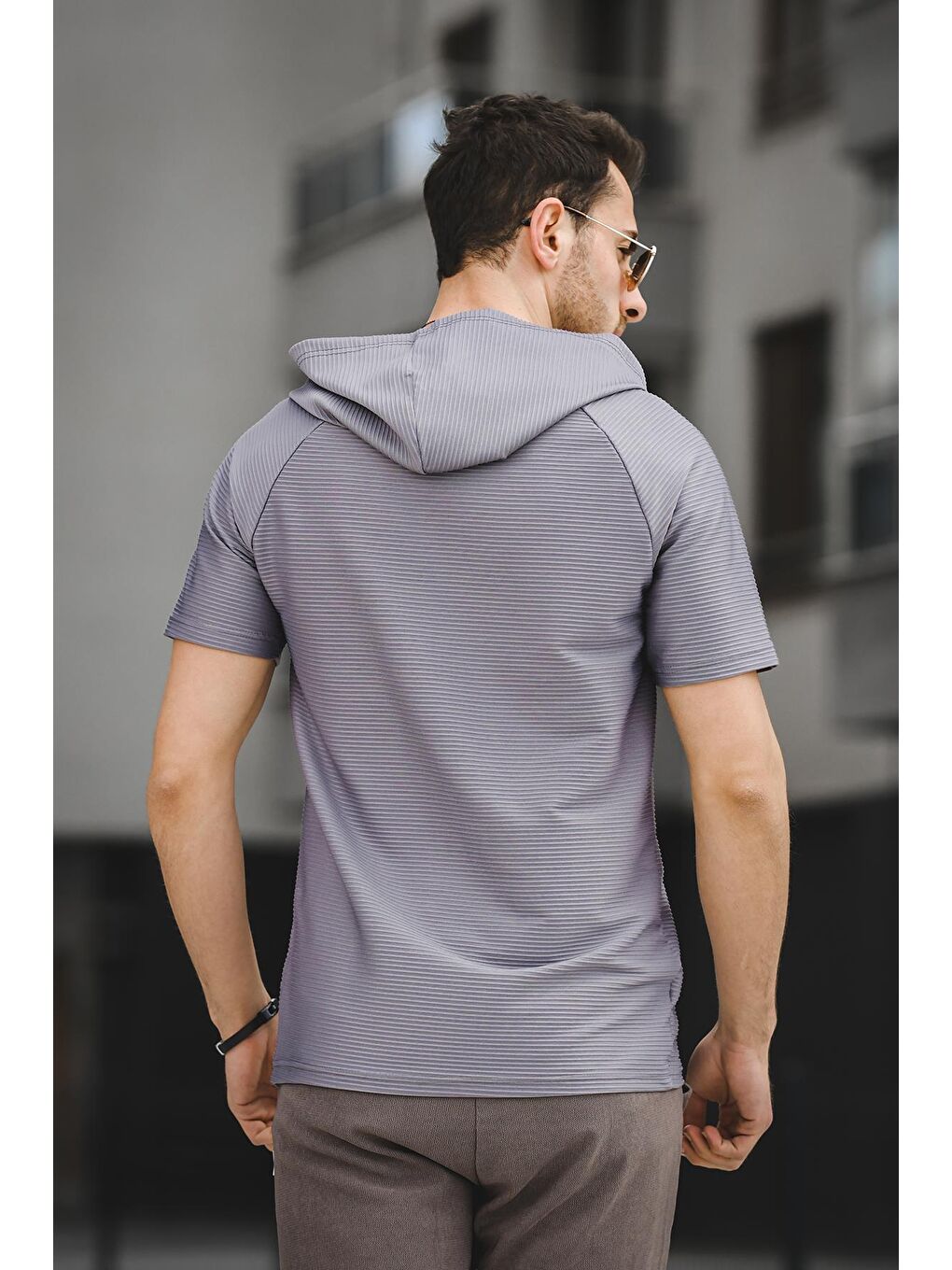 Antrasit Allard Ottoman Kumaş Slim Fit Fermuarlı Kapüşonlu Erkek Tişört-4