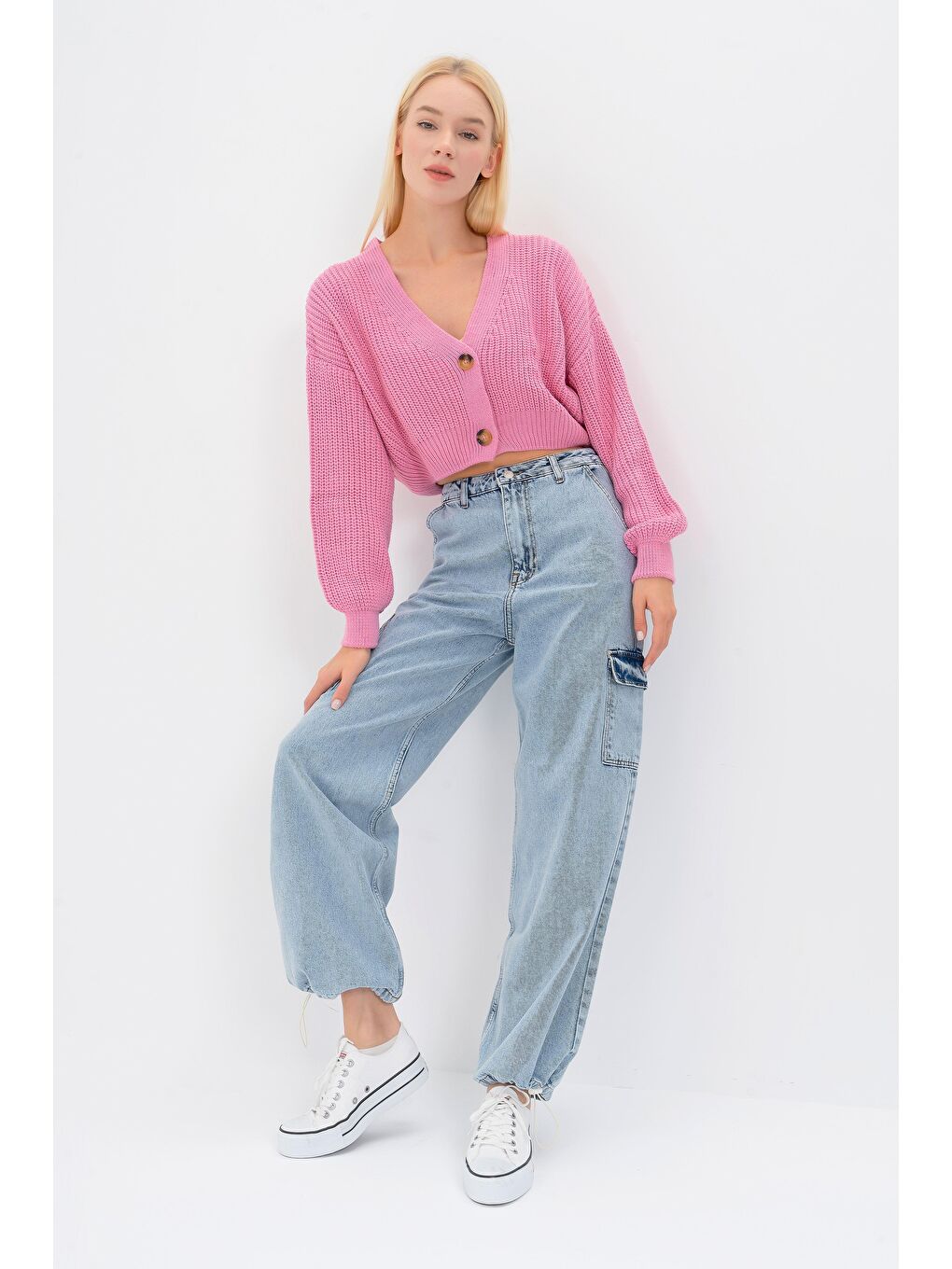 Mavi Kadın Snow Renk Kargo Cep Paça Lastikli Jogger Fit Denim-2