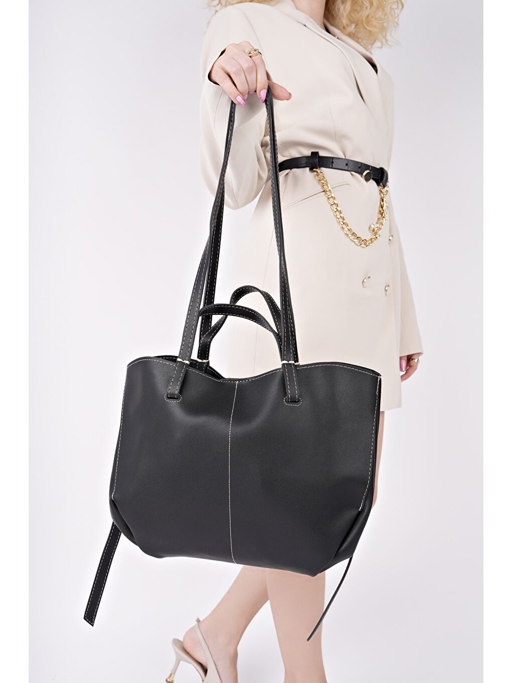 Siyah FARME Kadın Cüzdanlı El ve Omuz Çantası-1