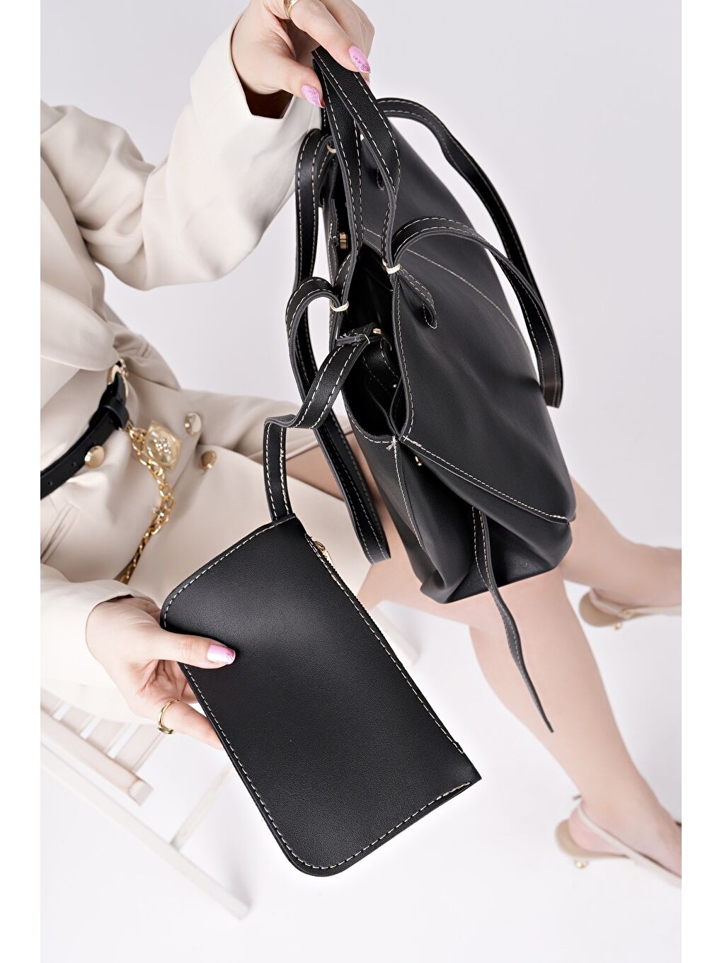 Siyah FARME Kadın Cüzdanlı El ve Omuz Çantası-2