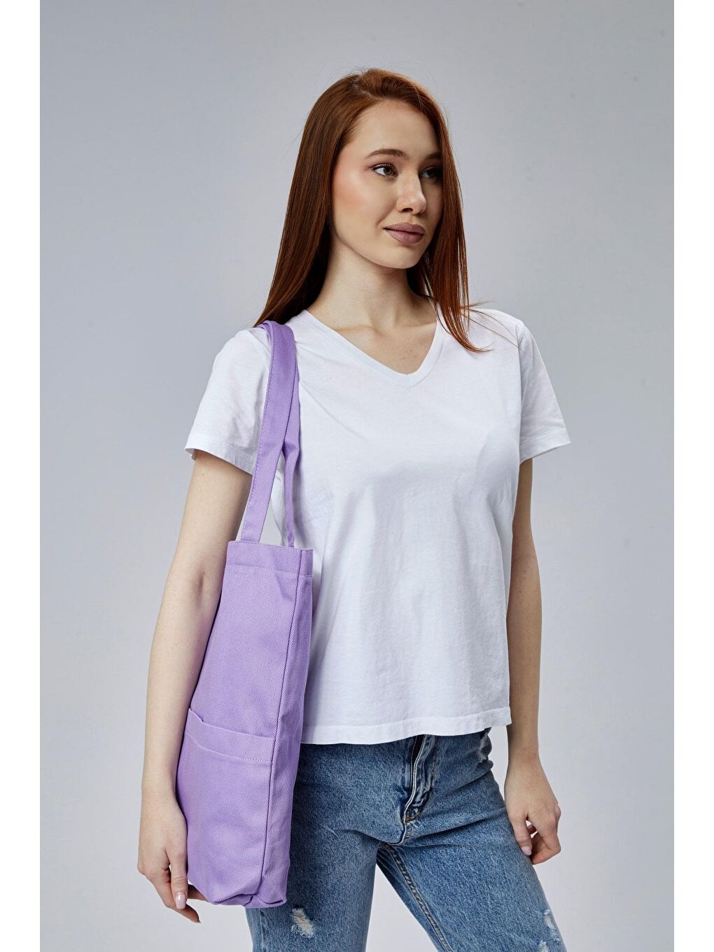 3 Cepli Lila Gabardin Çanta-2