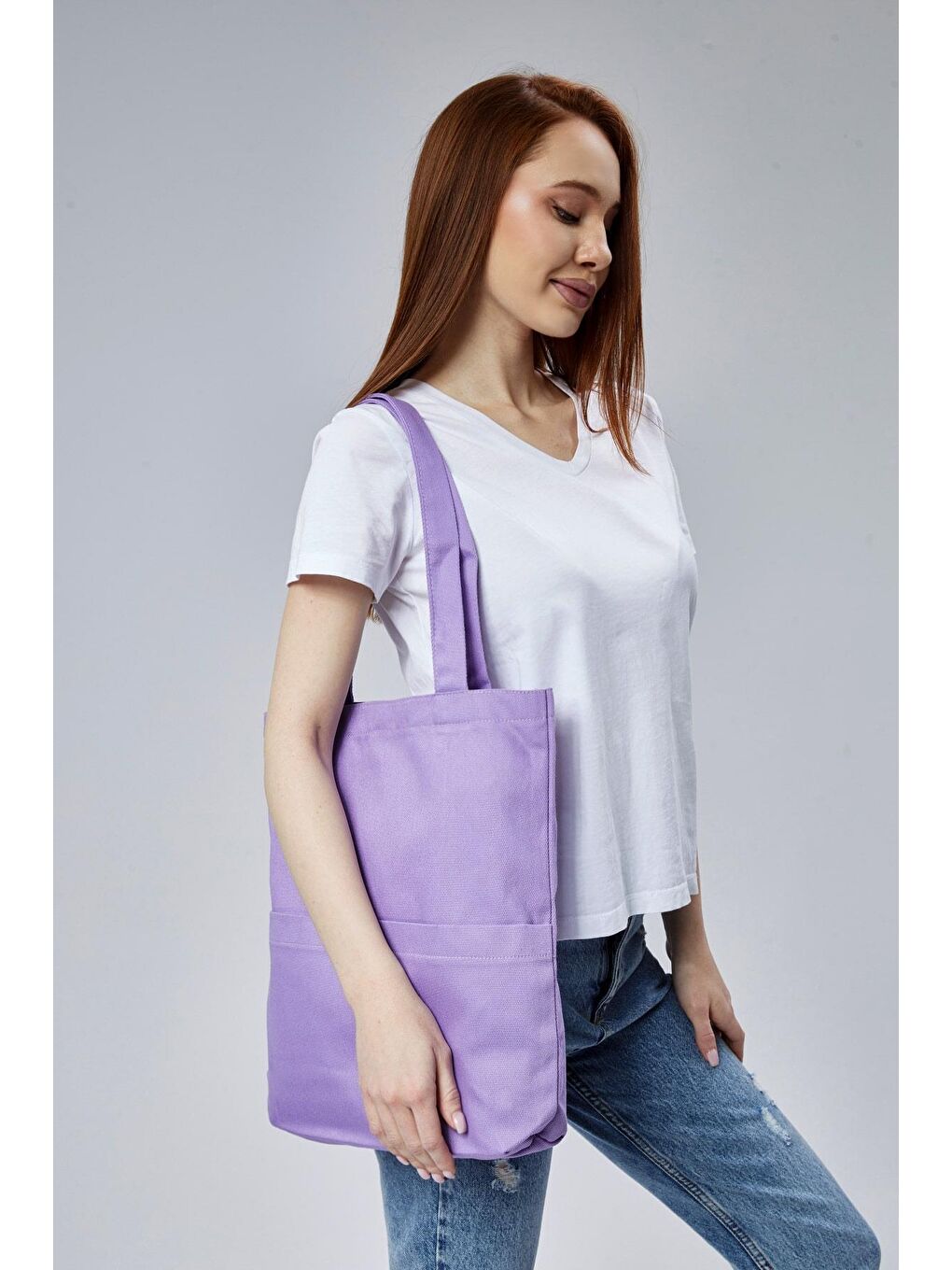 3 Cepli Lila Gabardin Çanta-3