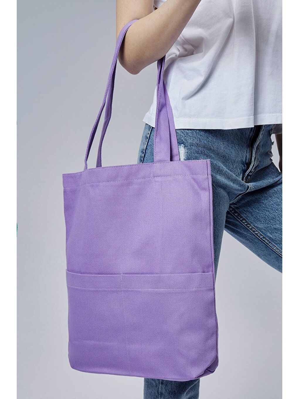 3 Cepli Lila Gabardin Çanta-4