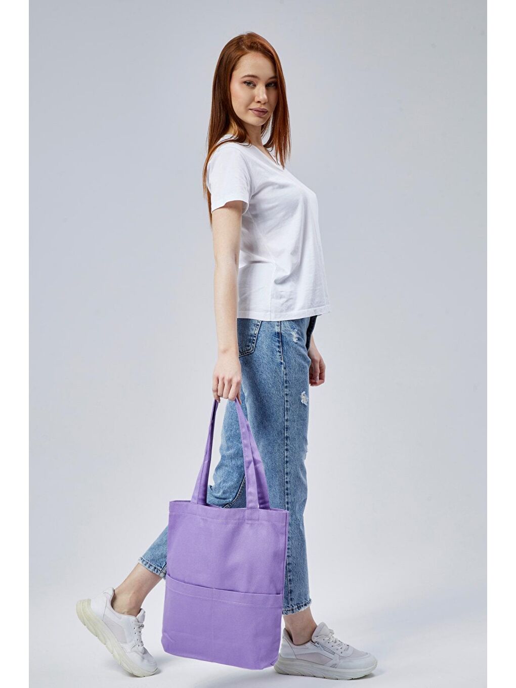 3 Cepli Lila Gabardin Çanta-6