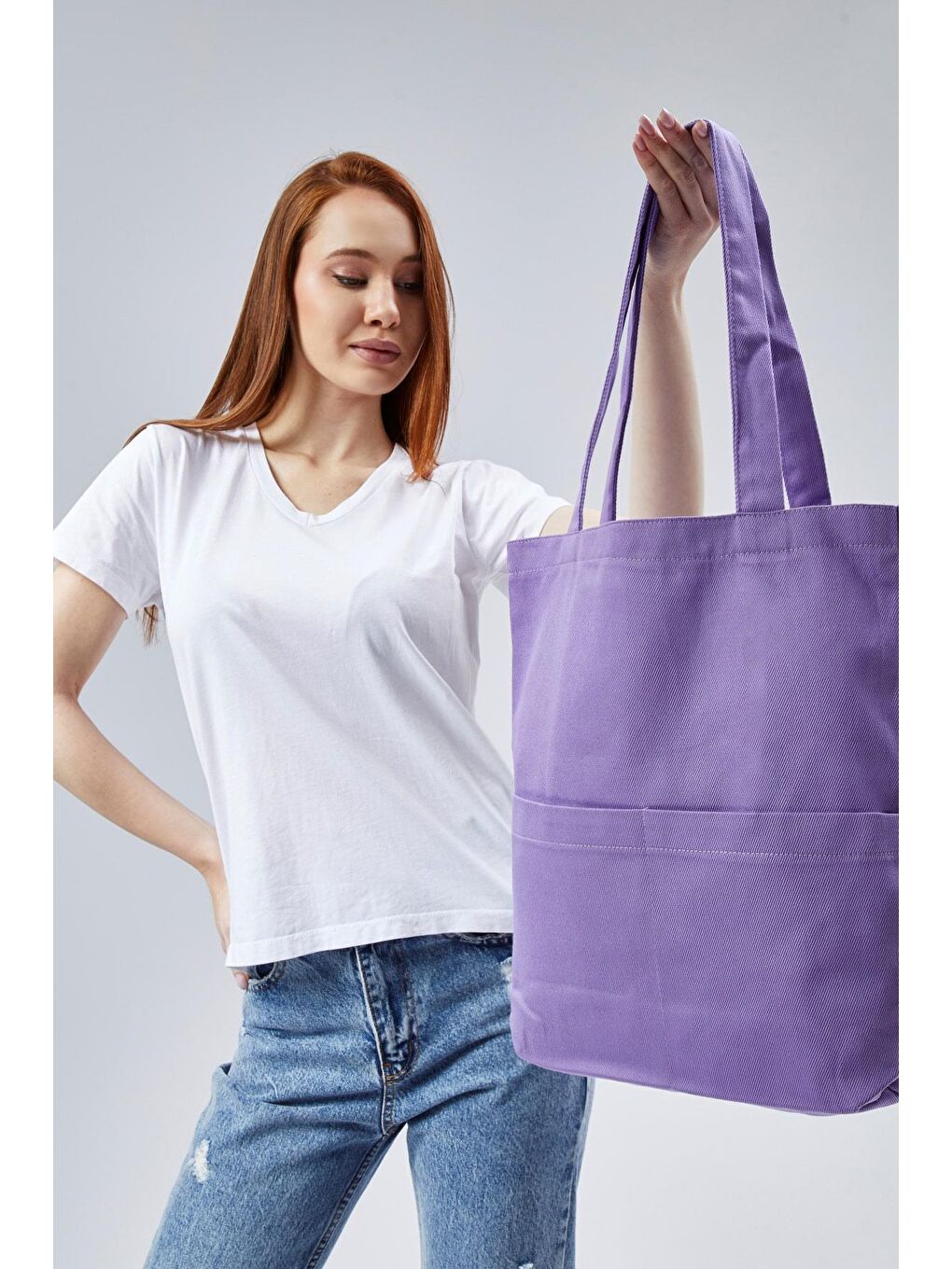 3 Cepli Lila Gabardin Çanta-7