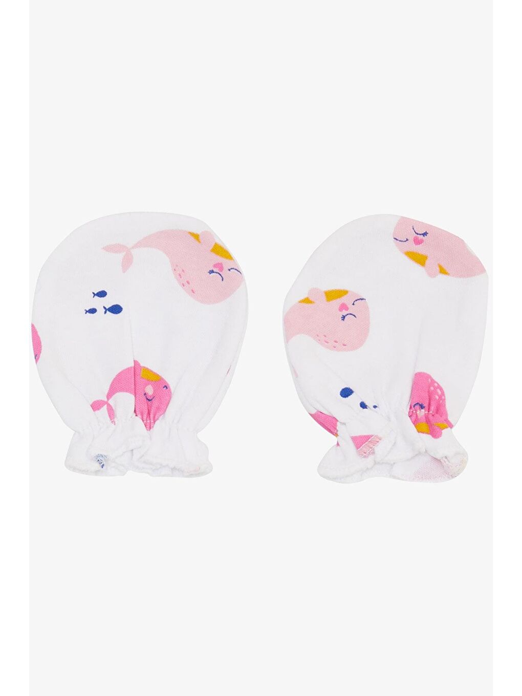 Yenidoğan Bebek Eldiveni Sevimli Yunus Balığı Desenli Beyaz (7 X 9 Cm)-1