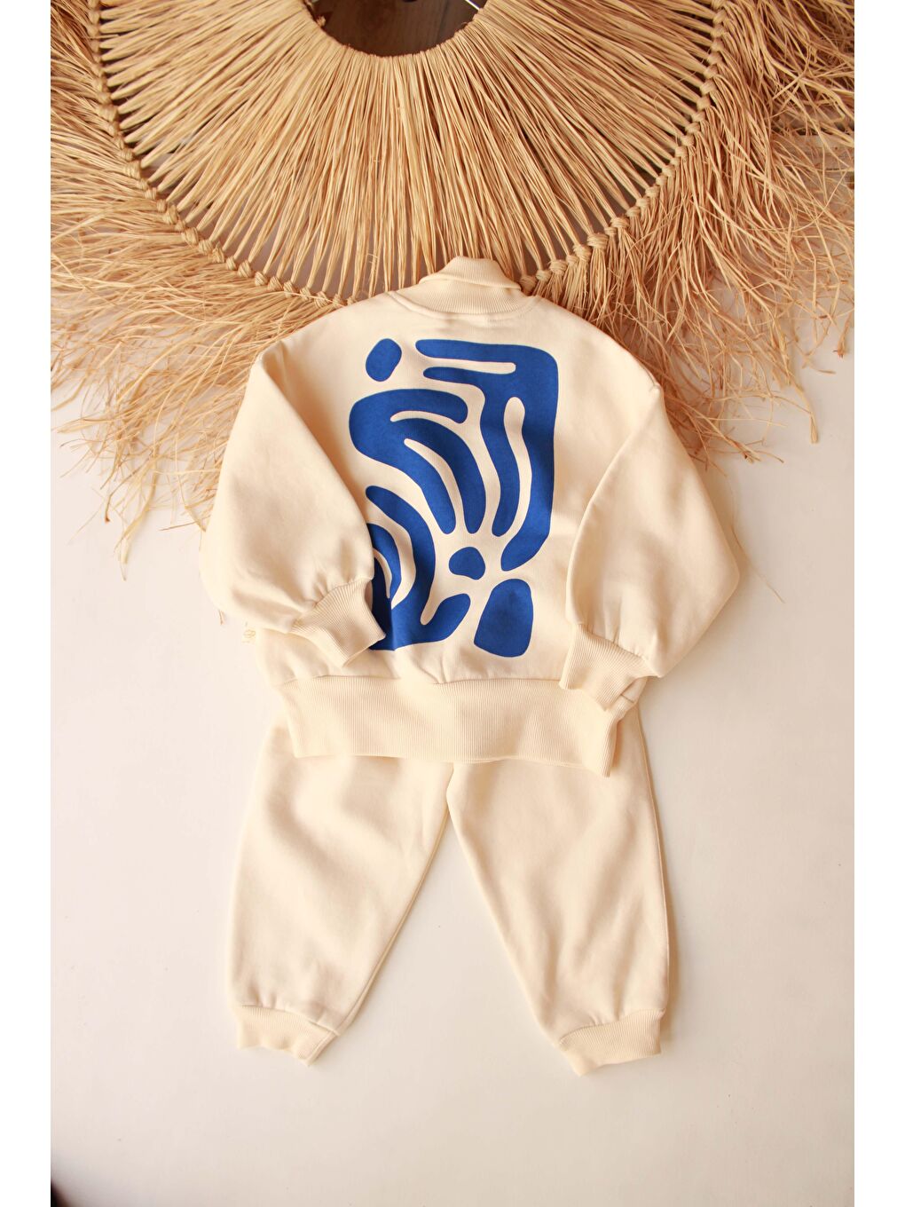 Ekru Mavi Sırt Baskılı Çocuk Eşofman Takımı-7