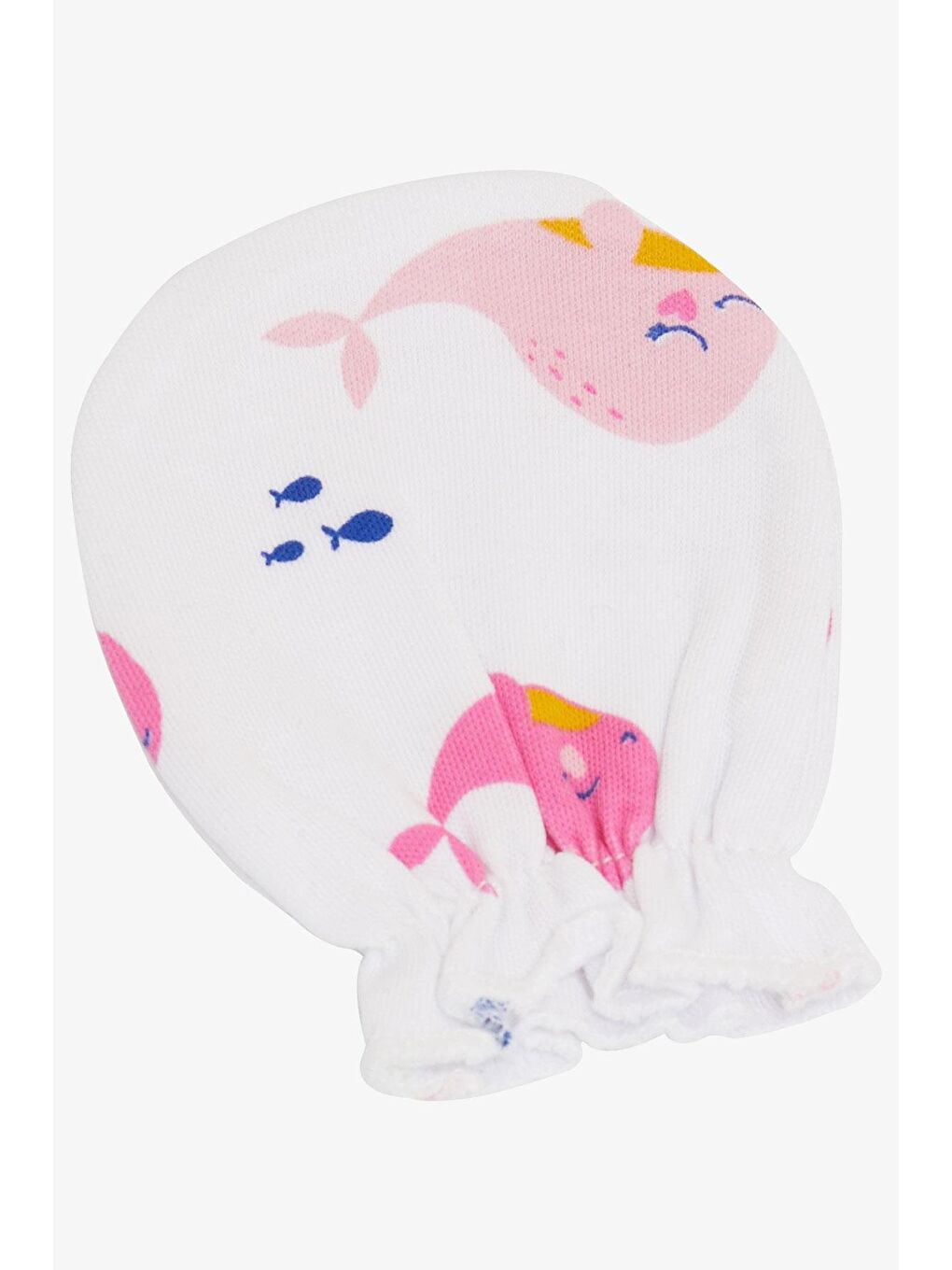 Yenidoğan Bebek Eldiveni Sevimli Yunus Balığı Desenli Beyaz (7 X 9 Cm)-2