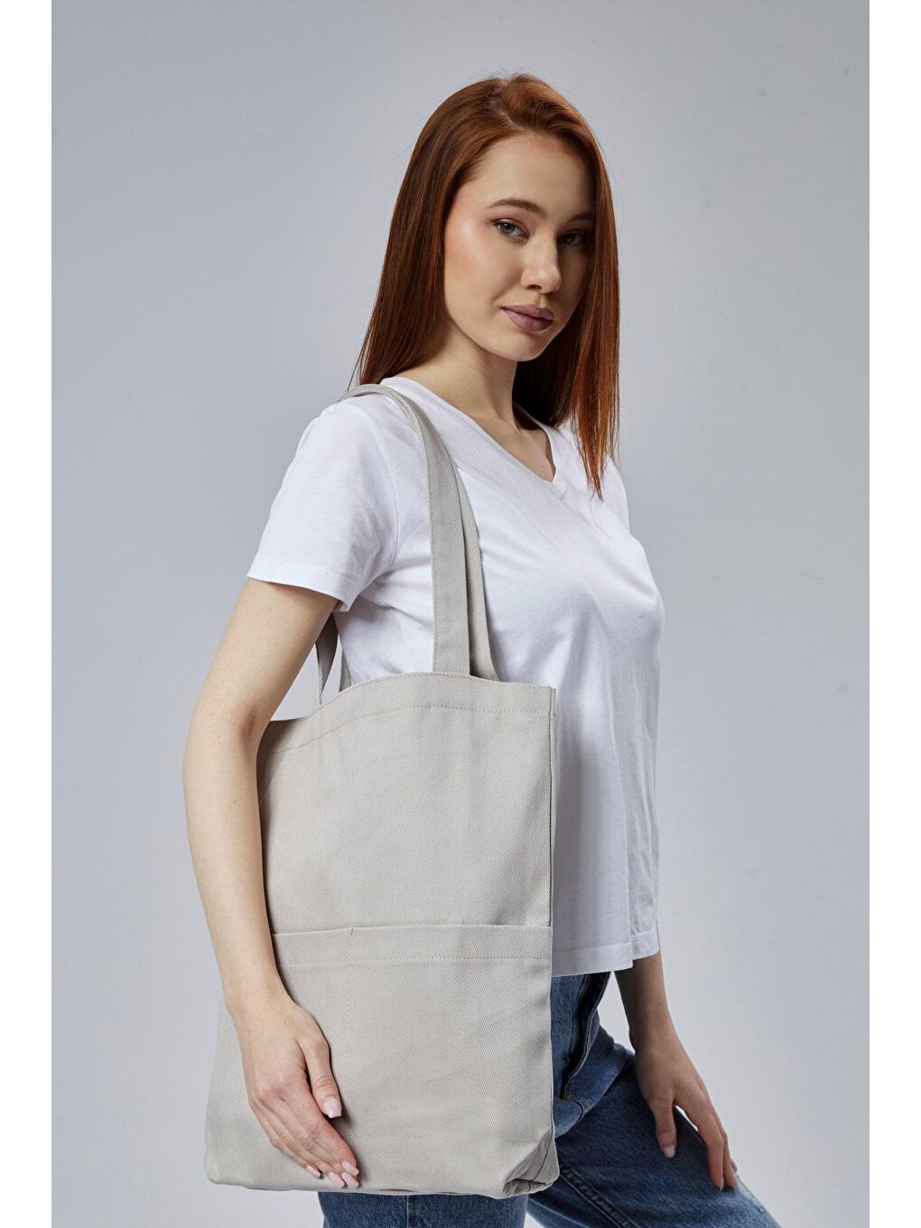 3 Cepli Gri Gabardin Çanta-2