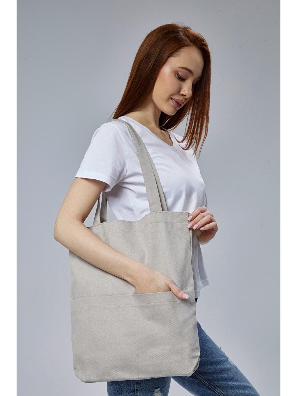 3 Cepli Gri Gabardin Çanta-3