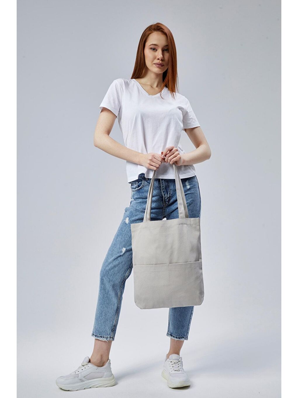 3 Cepli Gri Gabardin Çanta-4