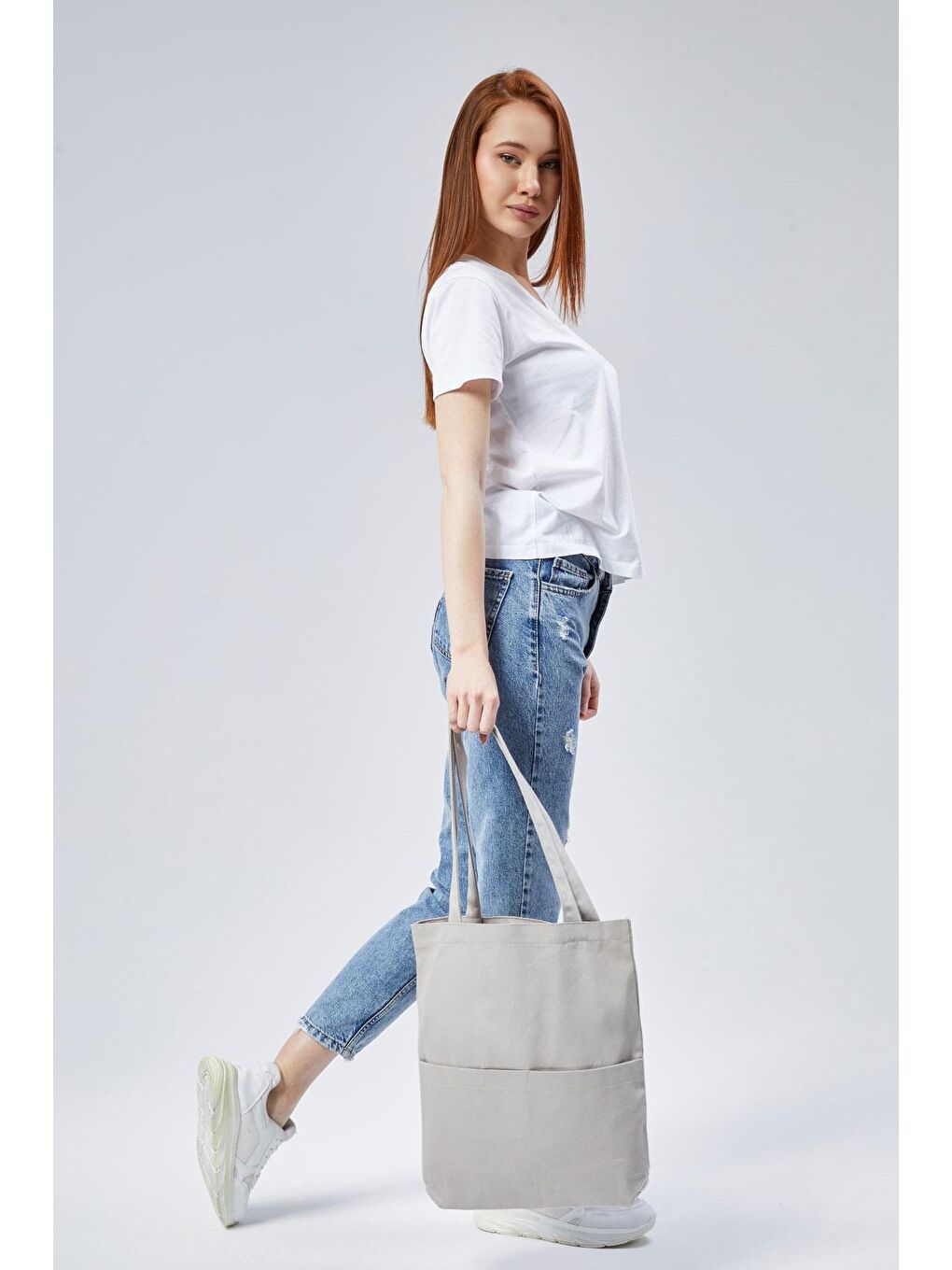 3 Cepli Gri Gabardin Çanta-5