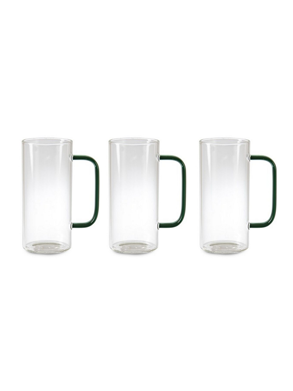 Renksiz Yeşil Renk Borosilikat Yuvarlak Cam Kulplu Kupa 400 ml 3 Adet