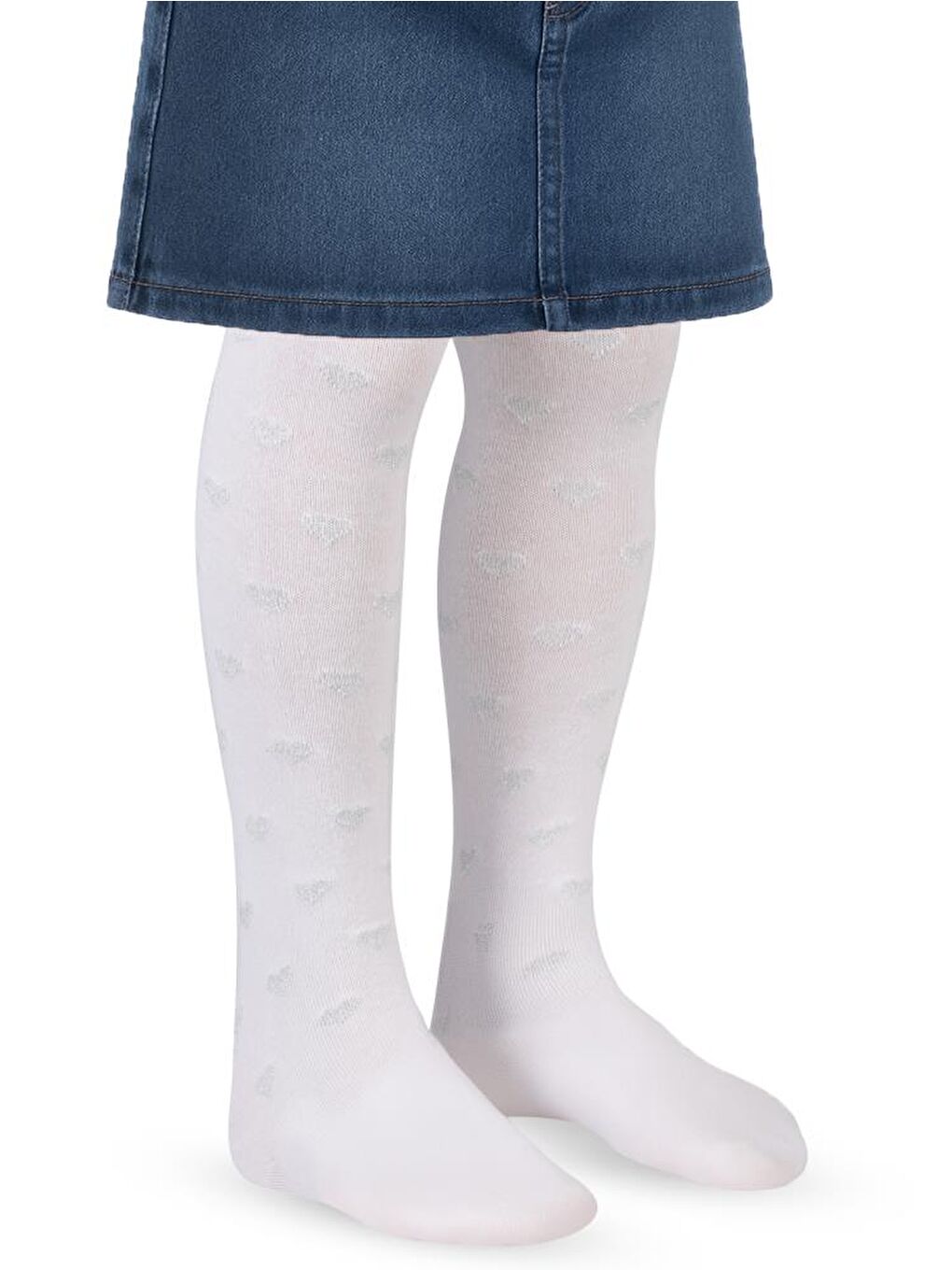 Girls Simli Kalp 3-11 Yaş Kız Külotlu Çorap - Beyaz 11-12 Yaş-1